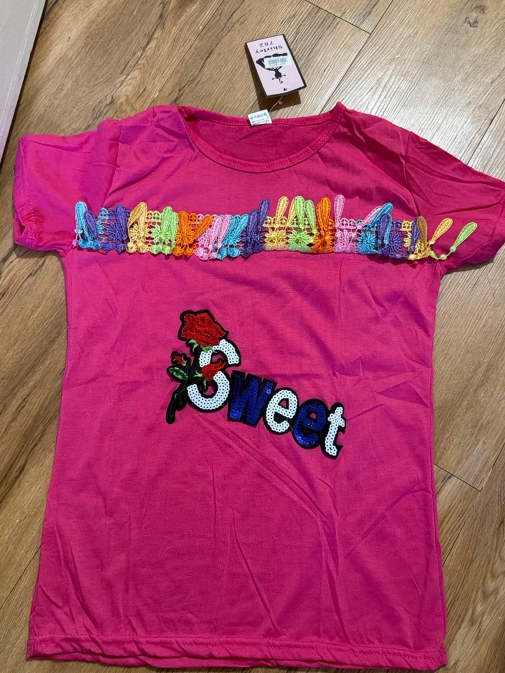 Girls Sweet Embroidered Pink Tee
